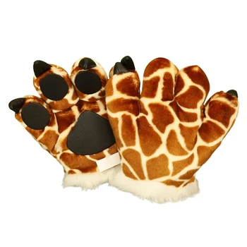 1 Par Bonito De Simulação Girafa Pata De Pelúcia Luvas Fofas De Animais Brinquedos De Pelúcia De Mão Acolchoada Mais Quentes Cosplay Traje Mitens