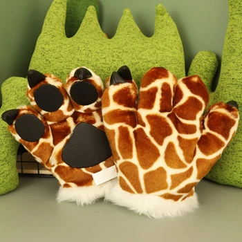1 Par Bonito De Simulação Girafa Pata De Pelúcia Luvas Fofas De Animais Brinquedos De Pelúcia De Mão Acolchoada Mais Quentes Cosplay Traje Mitens 1