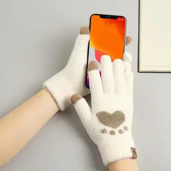 1 Par de Luvas de Telefone Celular Touchscreen de Malha de desenhos animados Dedo Completo Mantenha Quente Vison Adorável Tricô de Inverno, Luvas para Passeio 1