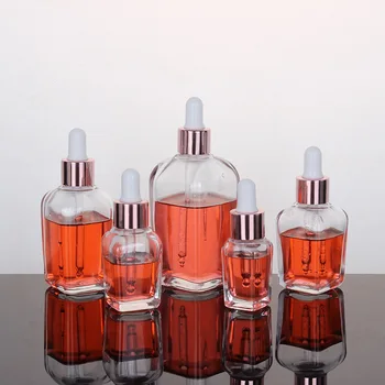 10 ml-100 ml Tubos Transparentes conta-Gotas de Vidro Aromaterapia Líquido Essenciais, Óleo de Massagem Pipeta de Garrafas Reutilizáveis de Ouro Rosa