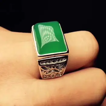 100%925 prata incrustada de verde, de calcedônia feminino anel de viver boca verde natural, de calcedônia anel
