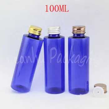 100 ml de Azul de Plástico de Garrafa de Alumínio Com Tampa de Rosca , 100CC Vazio Cosmético , Loções / Toner da Embalagem Garrafa 0
