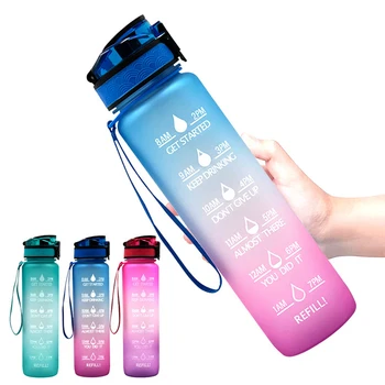 1000ml Estanque Livre de BPA Beber Garrafa de Água com Marcador de Tempo: Ginásio de Esportes Garrafas de Caminhadas, Camping Copos