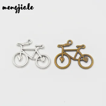 10pcs/lot 2 Cores Prata Antiga de Bronze Antigo Moto Charme Pingente de Bicicleta Bicicleta Charme 31x24mm