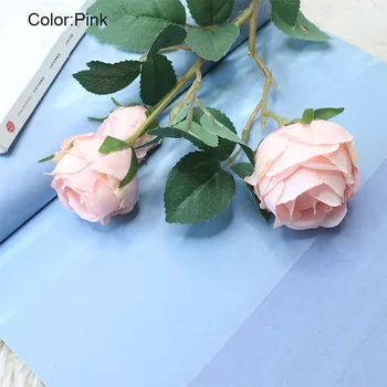10Pcs Simulação 3 Cabeças Rose Bud Buquê de Flores Artificiais para Casamento de Flor de Parede, plano de Fundo, Decoração do Falso Coroa de flores Rosa 5