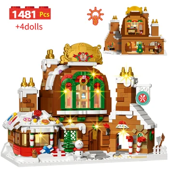 1481pcs Cidade Street View, Mini DIODO emissor de Luz de Natal Gingerbread House Blocos de Construção de Figuras Casa de Tijolos de Brinquedos Para as Crianças Presentes
