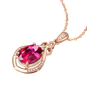 14k ouro rose cor vermelho-rubi de cristal pendente colares para as mulheres de vermelho pedra preciosa zircão diamantes, jóias bijoux gargantilha corrente bijoux 1
