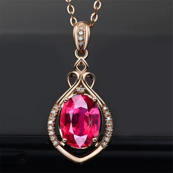 14k ouro rose cor vermelho-rubi de cristal pendente colares para as mulheres de vermelho pedra preciosa zircão diamantes, jóias bijoux gargantilha corrente bijoux 2