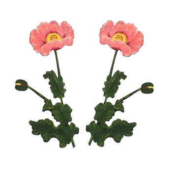 1Pair cor-de-Rosa da Flor Bordada Patch para o Vestuário, a Jaqueta de Patches
