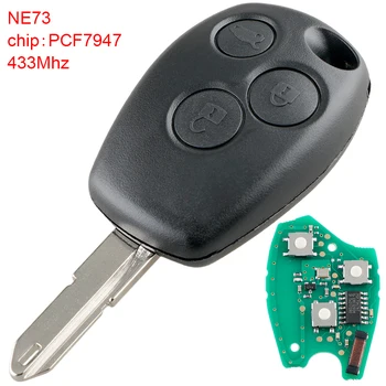1pc 433Mhz 3 Botão de cd, Entrada Sem chave de Substituição Remoto do Carro chaveiro com PCF7947 Chip e NE73 Lâmina de Ajuste para a Renault Preto Chave do Carro
