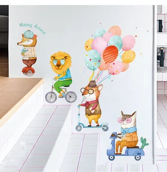 1PC Grandes Animais dos desenhos animados de Parede Decoração Feliz Leão Fox Andar Adesivos de Parede Colorido Balão Para Quarto de Crianças, Decoração da Casa Engraçado 60*90cm