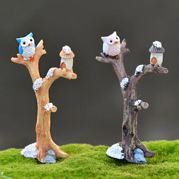 1Pcs Coruja de Fadas Jardim Miniaturas Mini Selva Decoração Suculenta Artesanato de Resina Terrário Figuras Estátua Tonsai Home DIY 2022 Decoração