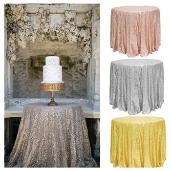 1Pcs de Lantejoulas Prata/Rosa de Ouro/ChampagneTablecloth Glitter Round&Retângulo de Pano de Tabela Para a Festa de Casamento de Banquetes para a Decoração Home