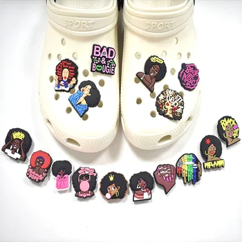 1pcs de Moda menina Negra Sapatos Encantos DIY Sapato Aceessories Para Mulheres croc Tamancos de PVC Decorações Fivela X-mas Girfts jibz 1
