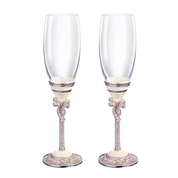 2 Pcs / Set Crystal Champagne Vidro De Esmalte Cálice Amantes Copos De Casamento DrinkingGlasses Para A Decoração Do Partido Caixa De Presente
