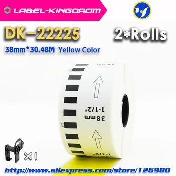 2 Recarga de Rolos de Cor Amarela DK-22225 Rótulo de 38mm*30.48 M Contínua de Etiqueta para Impressora Brother DK-2225 DK22225