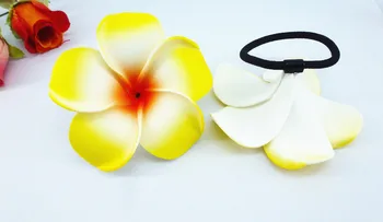 20 Novos amarelo cor de Espuma Havaiano Plumeria flor de Frangipani, Flor de cabelo de noiva bandas elásticas 6cm