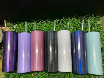 20 oz Aço Inoxidável arco-íris Magro Copo com Tampa e Canudo Vácuo de Parede Dupla com isolamento direto copo