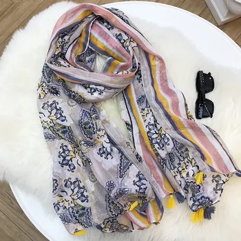 2019 Moda Vintage Paisley Print Floral De Borla Lenços E Xales De Mulheres Do Teste Padrão De Flor De Envoltório Do Hijab Silenciador Frete Grátis 0