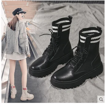 2019 Novas Mulheres, Homens, Botas De Couro De Inverno Par De Ankle Boots Casual Laço Na Moda Senhoras Sapatos Preto Botas Mujer
