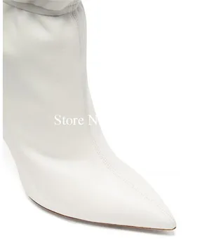 2019 primavera de novo apontou salto agulha de estilo Europeu, branco moda feminina manga nas botas plissado botas femininas