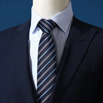 2020 Marca Nova Moda dos Homens de Alta Qualidade 7CM Listrado Azul Zíper Gravata de Negócios Trabalho Formal Terno Gravata para os Homens, com Caixa de Presente