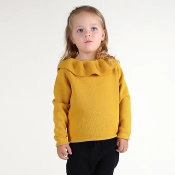 2020 Outono, Moda De Inverno Do Bebê Menina Folha De Lotus Gola Da Camisola Do Assentamento Camisa De Cor Sólida Crianças De Manga Longa Camisola Do Pulôver