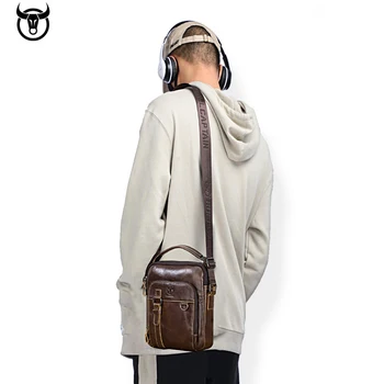 2021 Couro Natural Masculino Vintage Design de Ombro Messenger Bag Moda de Cruz Saco de corpo 8 Tablet