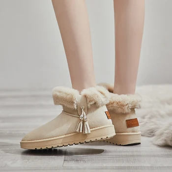 2021 Novas Botas femininas Inverno Mulheres Botas de Neve laço de Fita de Pelúcia Engrossar Algodão Quente Botas de Espessura Inferior antiderrapante Sapatos de Algodão