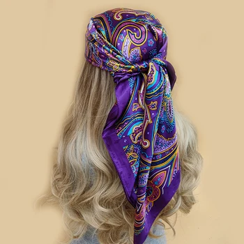 2022 Lenço de Seda 90x90cm Marca de Luxo Designer de Cabelo da Cabeça de Impressão, Grande Lenço Hijab Xale Mulheres Bandana de Foulard Silenciador de Moldar 2