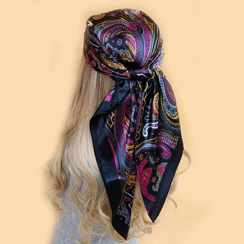 2022 Lenço de Seda 90x90cm Marca de Luxo Designer de Cabelo da Cabeça de Impressão, Grande Lenço Hijab Xale Mulheres Bandana de Foulard Silenciador de Moldar 3