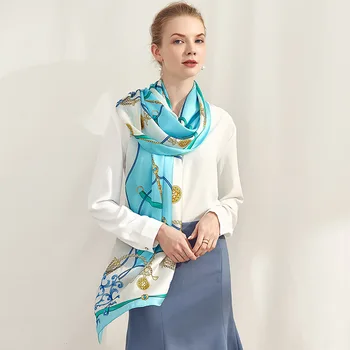 2022 Marca Designer Lenço De Seda Feminina Foulard Bandana Longos Xales Envolve Inverno Pescoço, Lenços De Pashmina Senhora Hijab Luxo 3
