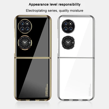 2022 Nova Tela de Dobramento Caso de Telefone Huawei P50 Bolso Flip Shell Ultra-fino de Cor Sólida Lente Tudo incluído, Tampa de Proteção 4