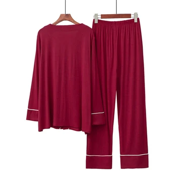 2022 Novo Pijama Mulheres Modal Marca de Luxo de Dormir Gordura Aumentar Casaquinho de manga comprida Solta Casa Simples Serviço de Pijamas 1