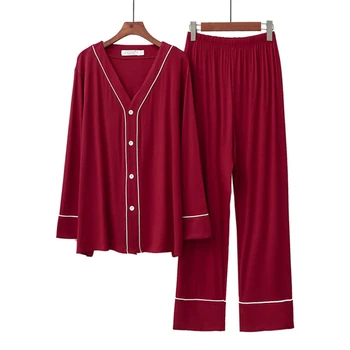 2022 Novo Pijama Mulheres Modal Marca de Luxo de Dormir Gordura Aumentar Casaquinho de manga comprida Solta Casa Simples Serviço de Pijamas 2