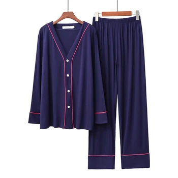 2022 Novo Pijama Mulheres Modal Marca de Luxo de Dormir Gordura Aumentar Casaquinho de manga comprida Solta Casa Simples Serviço de Pijamas 3