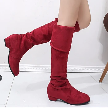 2022 Outono Inverno Mulheres Botas Meados de Bezerro Botas de Marca de Moda Feminina Esticar o Tecido de Algodão Slip-on Botas de Televisão Sapatos de Mulher 1