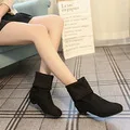 2022 Outono Inverno Mulheres Botas Meados de Bezerro Botas de Marca de Moda Feminina Esticar o Tecido de Algodão Slip-on Botas de Televisão Sapatos de Mulher 5