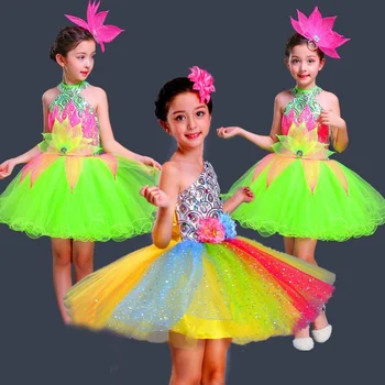2022 Songyuexia Crianças de dança de fantasias para crianças de lantejoulas princesa petti saia meninas de coro fase de roupa