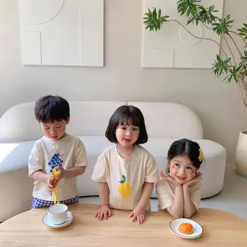 2022 Verão Nova-coreano Frutas de manga Curta T-shirt Tops e Shorts Xadrez Meninos e Crianças de Boutique de Roupas de Estilo Simples 5