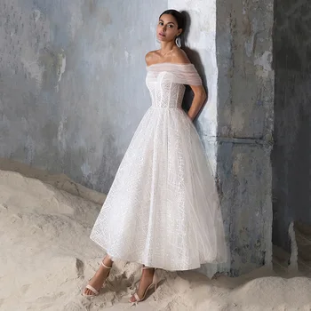 2022 Vestido de Casamento do Vintage Plus Size do Tornozelo-Comprimento de Vestidos de Noiva Personalizados Feitos com Ombro de Uma linha de Vestidos de Noiva Vestido de Noiva