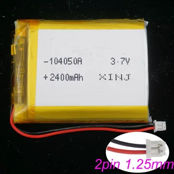 2400 mAh 3,7 V 8.88 Wh bateria Recarregável de Polímero de LiPo Bateria de Li 104050 TJS 2pinos 1,25 mm Conector Para GPS Sat Nav da Câmera do Carro do Tablet PC