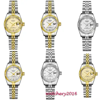 26mm Parnis seletor Diamond White Sapphire Vidro Data de Senhoras Relógios Royal Strass Japão Miyota movimento Automático Womens Watch