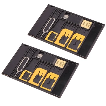 2Pcs 5 Em 1 Para Cartão SIM MINI Adaptador Para Nano Micro SIM Card Suporte do Cartão de Memória Leitor de Caso