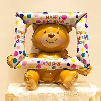 2Pcs Quadro da Foto E Urso Folha de Balão de Combinação do Conjunto de Urso Bonito Selfie Bola de Crianças de Aniversário, festas de Noivado Decoração do Casamento