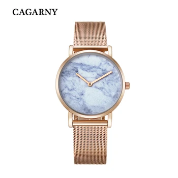 3,6 CM de Estilo Elegante das Mulheres Relógios de Marca de Luxo Cagarny das Mulheres Relógio de Quartzo de Mulher de Ouro Rosa em Aço Inoxidável Senhoras relógio de Pulso Novo