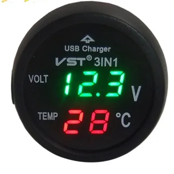 3 Em 1 Digital LED Carro Voltímetro Termômetro Auto Car USB Carregador 12V/24V Voltímetro Medidor de Temperatura de Isqueiro