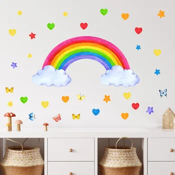 30*60cm arco-íris, Nuvens, Estrelas, desenhos animados Adesivos de Parede Criativo na Parede do Fundo do Quarto de Crianças, Quarto de Decoração Adesivos de Parede Mural