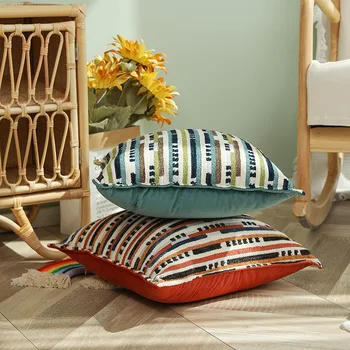 3D arco-íris faixa reunindo fronha de bloco geométrico jacquard capa de almofada super macia casa sólida sofá assento decoração fronha 2