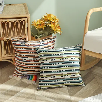 3D arco-íris faixa reunindo fronha de bloco geométrico jacquard capa de almofada super macia casa sólida sofá assento decoração fronha 3